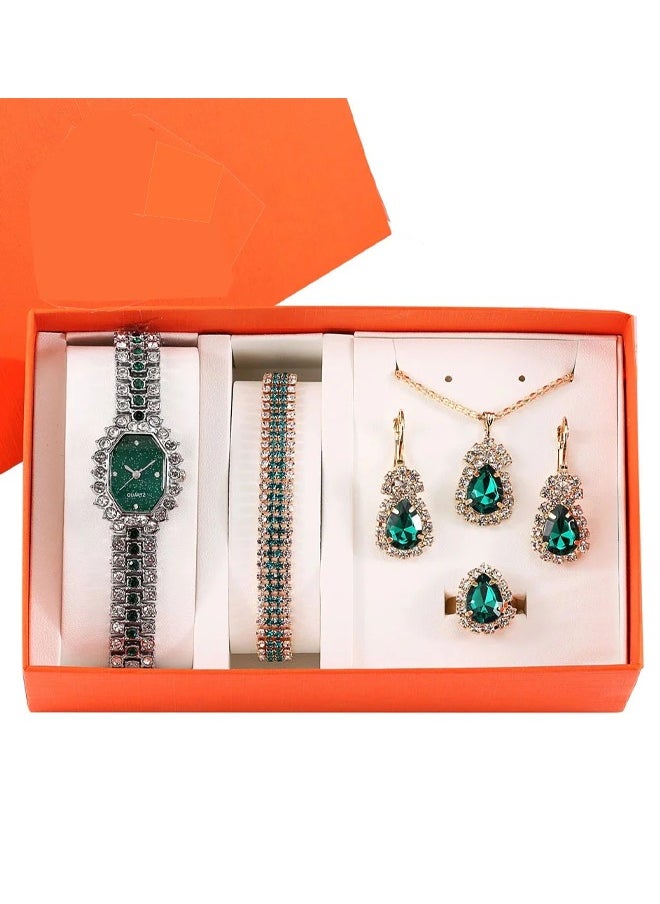 Generic - 5 in 1 Women's Necklace,Watch,earring Gift Set,Quartz Watch,Women Watch Business Gifts Unique Wristwatch,Holiday Gifts,Birthday Gifts - Image 1