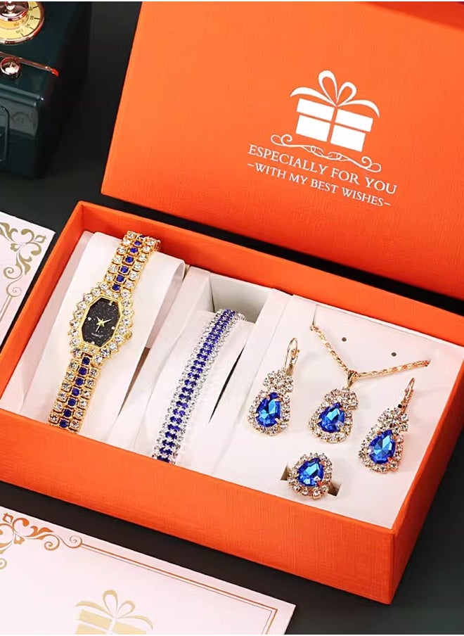 Generic - 5 in 1 Women's Necklace,Watch,earring Gift Set,Quartz Watch,Women Watch Business Gifts Unique Wristwatch,Holiday Gifts,Birthday Gifts - Image 1