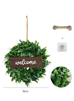 Y&D Welcome Sign with Wreaths Rustic Front Door Decor Wood Hanging Artificial Eucalyptus Farmhouse Porch Decorations for Home Wedding Gift 