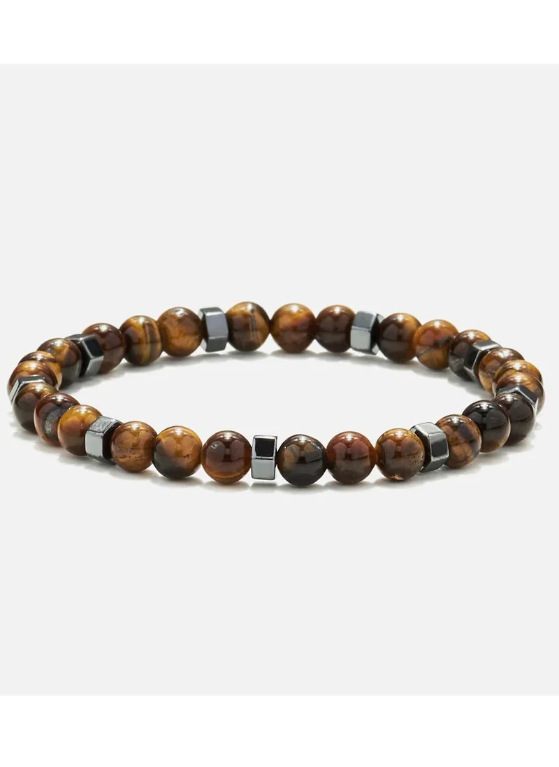 CHRYSOSTOMOS Handmade Beaded Bracelet for Men with Tiger’s Eye Stones & Hematite Nuts