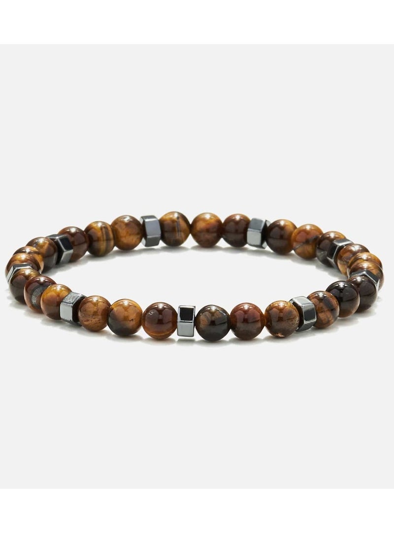 CHRYSOSTOMOS Handmade Beaded Bracelet for Men with Tigerâ€™s Eye Stones and Hematite Nuts - Image 1