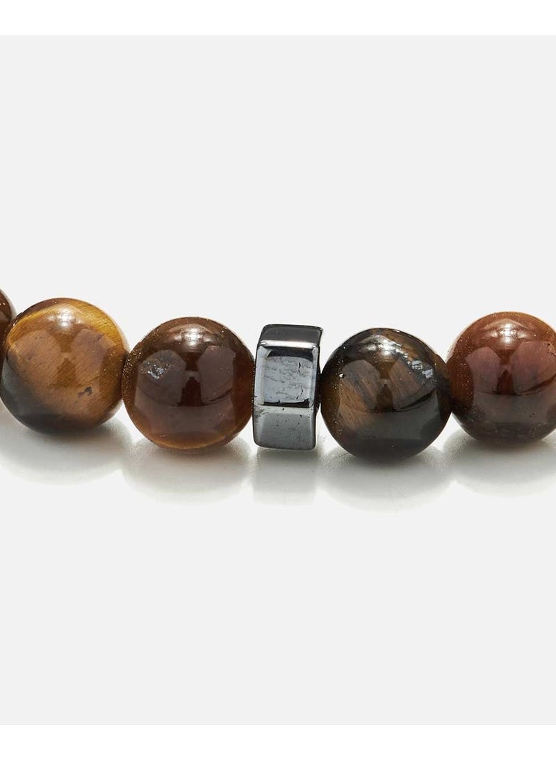 CHRYSOSTOMOS Handmade Beaded Bracelet for Men with Tigerâ€™s Eye Stones and Hematite Nuts - Image 2