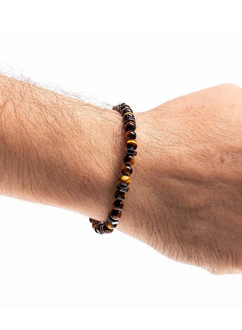 CHRYSOSTOMOS Handmade Beaded Bracelet for Men with Tigerâ€™s Eye Stones and Hematite Nuts - Image 3