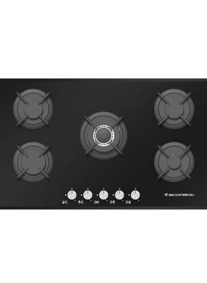 Ecomatic Built-in Gas Cooker, 90 cm, 5 Burners, S907RS - Black
