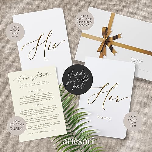 ARTESORI Premium Wedding Vow Book for Her & Him, Soft Touch, Gold Foil, 28 Lined Pages, Wedding Vow Books His and Hers, Wedding Essentials, Wedding Registry Ideas, His and Hers Gifts [White & White] - Image 2