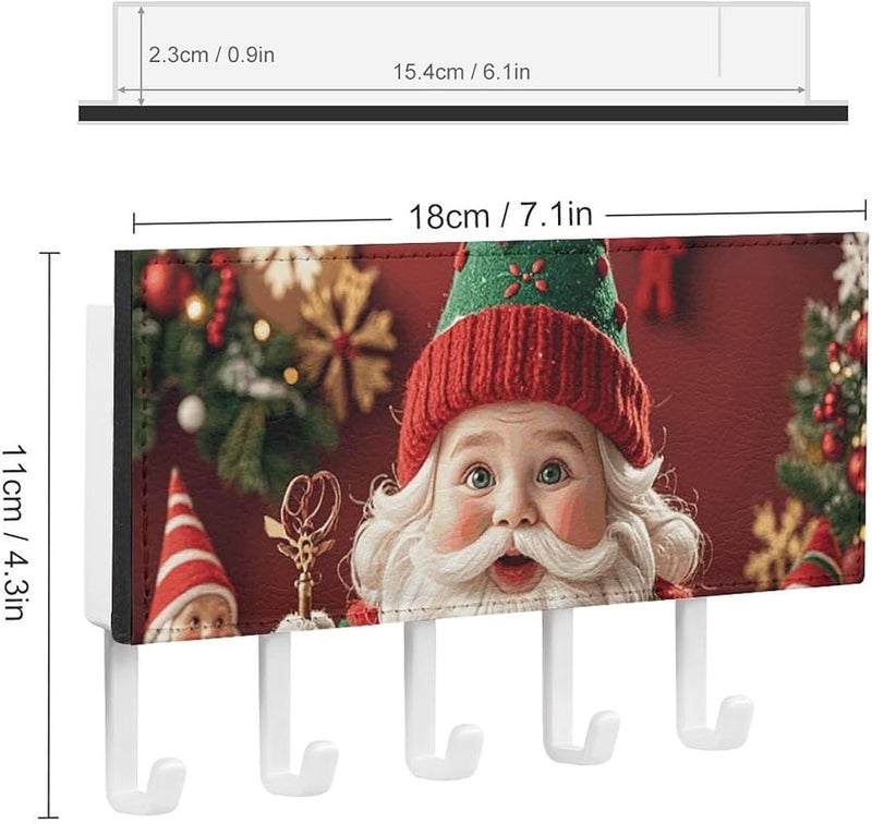 Christmas Whimsical Dwarfs Wall Key Holder With 5 Hooks PU Leather Key Rack Organizer Entryway Storage Housewarming Gift - Image 3