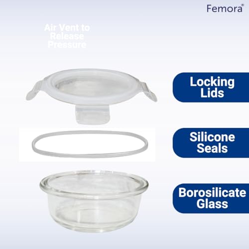 Femora Borosilicate Glass Containers for Kitchen | 1 Year Warranty | Container Boxes for Storage, Storage Box for Kitchen with Air Vent Lid, Microwave Safe Utensils, Round (Set of 2-380ml Each) - Image 3