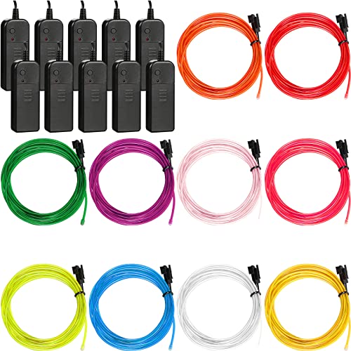 Hortsun 15 Pack 10ft Neon Light El Wire Portable Cuttable Neon Glowing Battery Powered LED Lights Glow in The Dark with Battery Pack for Halloween Party - Image 4