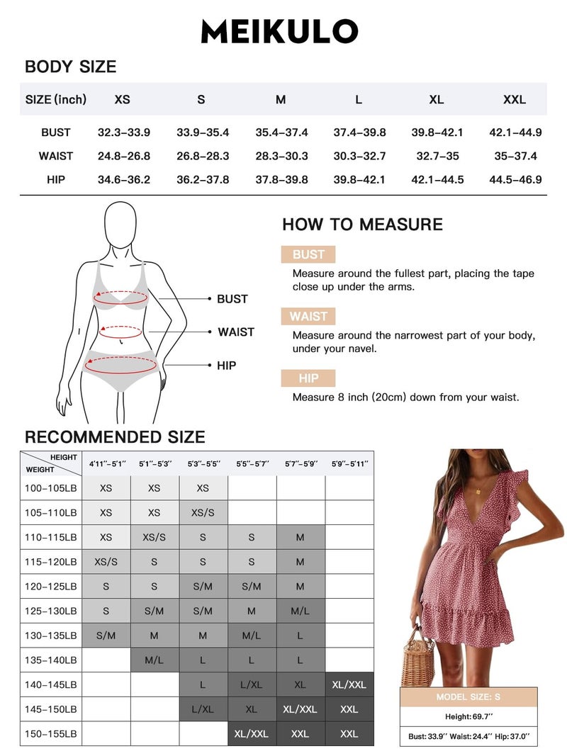 Meikulo Summer Dresses for Women 2026 Floral Mini Dress Flowy Sexy Deep V Neck A-Line Ruffle Flutter Sleeve Cute Polka Dot Swing Sun Dresses - Image 5