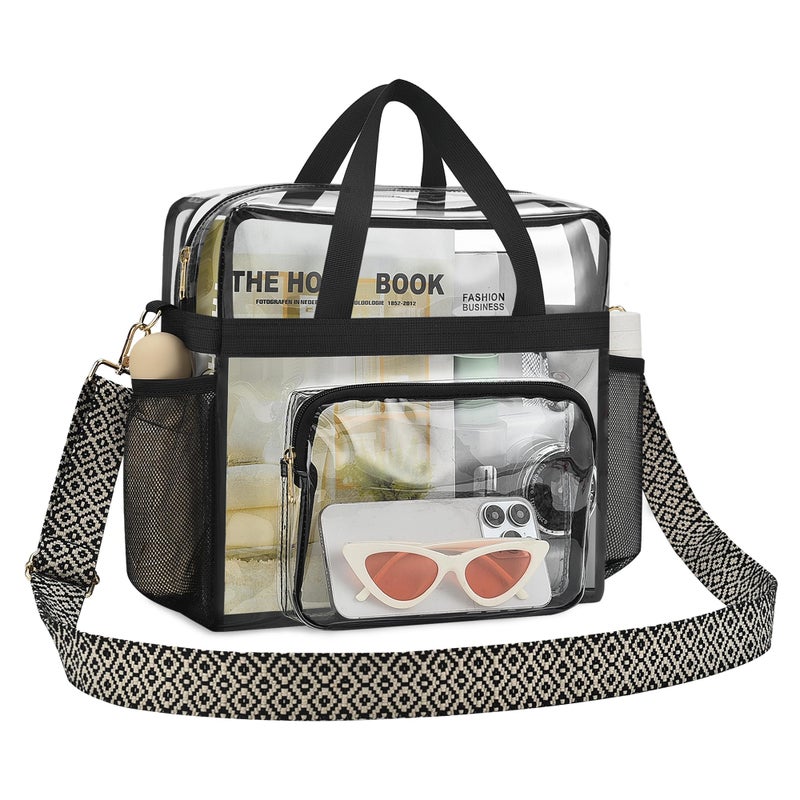 Bagenius Clear Tote Bag Stadium Approved, 12x6x12 Game Day Clear Satchel Bag with Shoulder Strap for Concert Work and Sports, Wave-Strap - Image 1