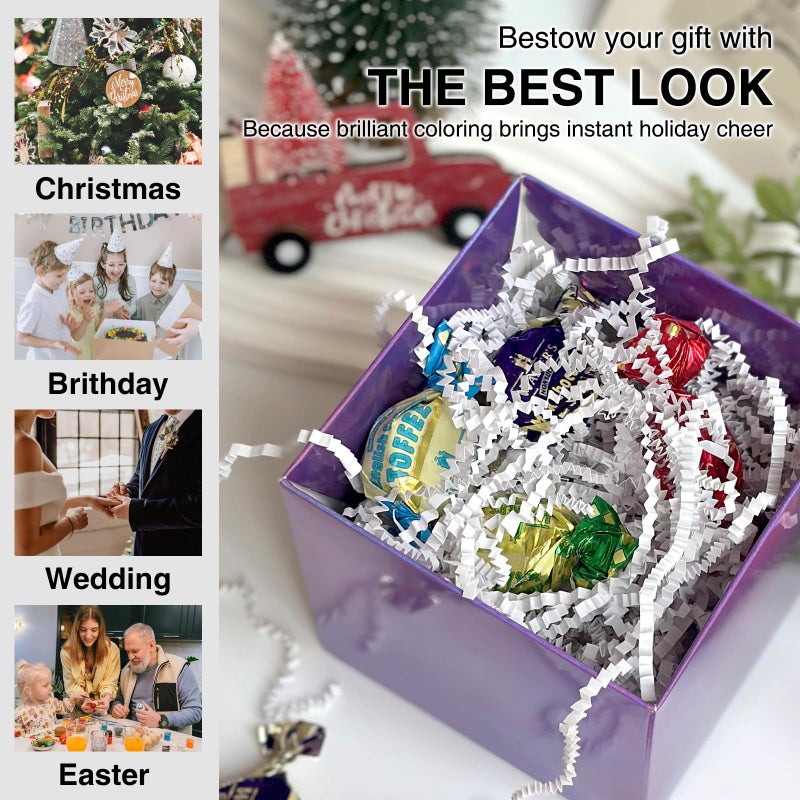Corlcol 200g (7oz) crinkle paper filler grass Cushion Paper Streamer for Gift Box and Basket On Christmas Wedding Birthday(White) - Image 5