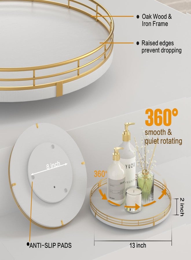 Oroyutor 13“ Wooden Lazy Susan Turntable for Cabinet - Round Rotating Spice Rack Organizer, White Kitchen Countertop Tray for Dining Table & Pantry Storage (White & Gold) - Image 5