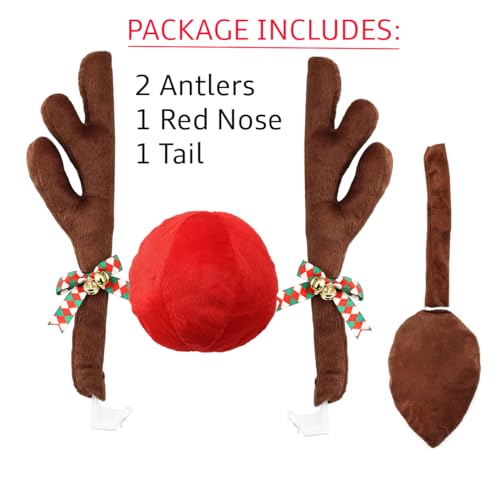 NUJOVI Premium Reindeer Antlers for Cars - Car Christmas Decorations Antlers with Nose and Tail Auto Accessories - Image 2