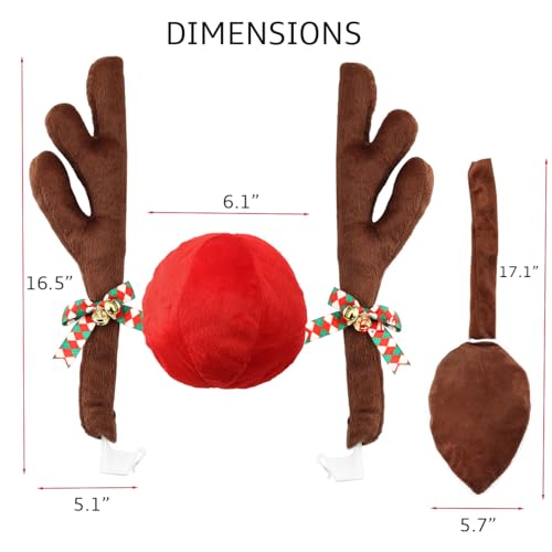 NUJOVI Premium Reindeer Antlers for Cars - Car Christmas Decorations Antlers with Nose and Tail Auto Accessories - Image 3