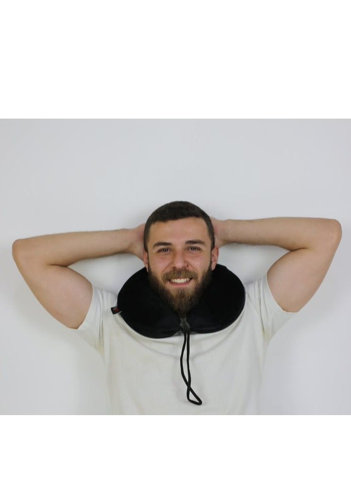 ماكس كمفورت رقبة سفر بشكل كلاسيك لدعم الراس فى الرحلات الطويله مصنوعه من الميموري فوم الامريكي مع غطاء فاخر من القطيفه , اسود - Image 2