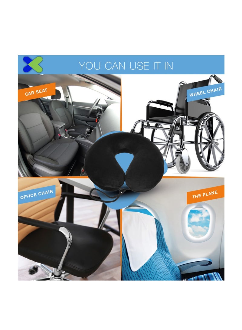 ماكس كمفورت رقبة سفر بشكل كلاسيك لدعم الراس فى الرحلات الطويله مصنوعه من الميموري فوم الامريكي مع غطاء فاخر من القطيفه , اسود - Image 4