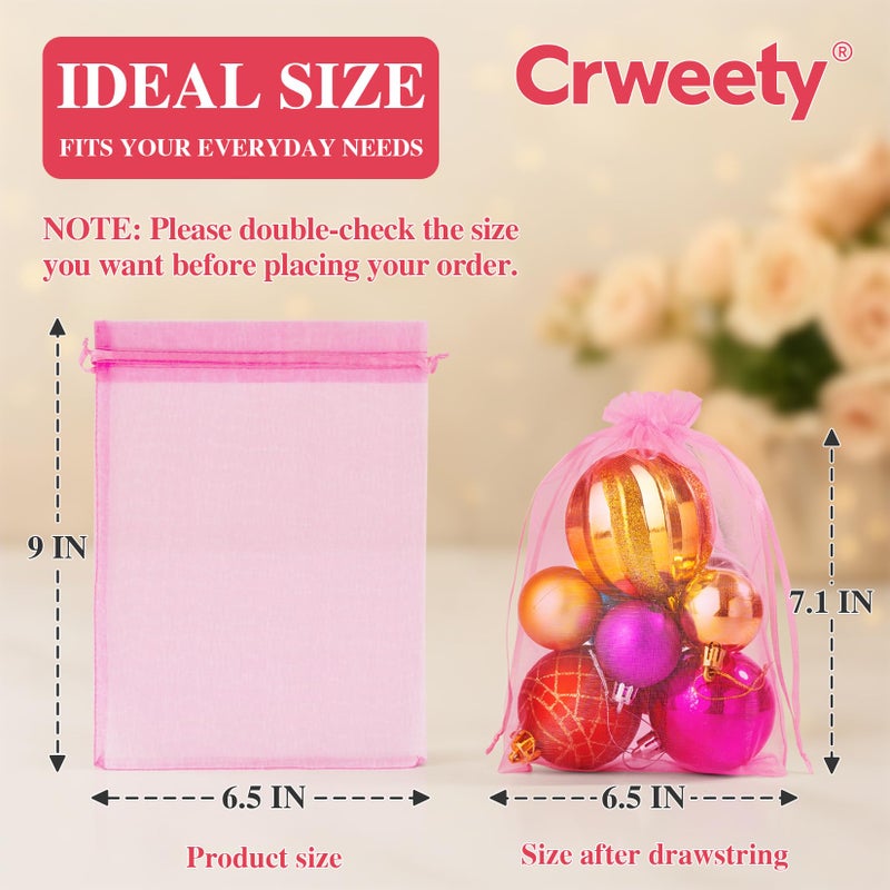 Crweety 50 Pcs Pink Organza Bags 6X9 Inches  Large Mesh Gift Bags Drawstring  Jewelry Treat Mesh Bag Drawstring For Wedding Party Favors Baby Shower Christmas - Image 2