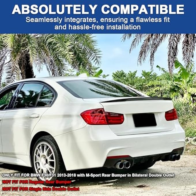 BDBO Rear Diffuser for 2013-2019 BMW 3 Series F30 F31 328i 330i MT MP M-Sport Rear Bumper Lower Lip,Glossy Black Diffuser,Double Side Dual Out - Image 3
