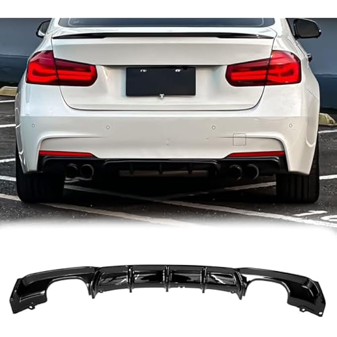 BDBO Rear Diffuser for 2013-2019 BMW 3 Series F30 F31 328i 330i MT MP M-Sport Rear Bumper Lower Lip,Glossy Black Diffuser,Double Side Dual Out - Image 1