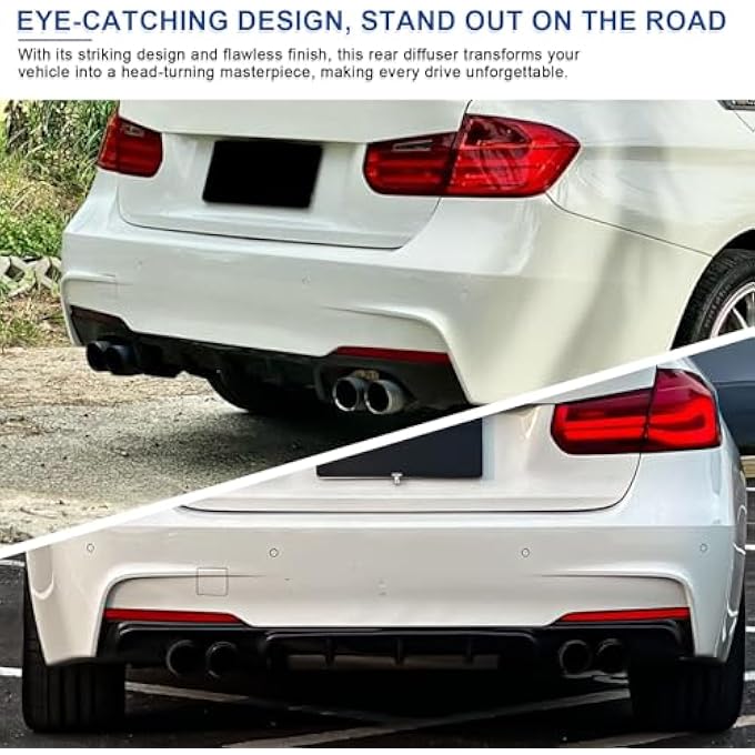 BDBO Rear Diffuser for 2013-2019 BMW 3 Series F30 F31 328i 330i MT MP M-Sport Rear Bumper Lower Lip,Glossy Black Diffuser,Double Side Dual Out - Image 5