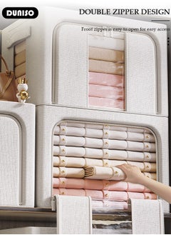 DUNISO 2 PCS Clothes Storage Bag, Collapsible Closet Storage Box with Clear Window, Stackable Foldable Closet Container Organizer with Lids Handle Double and Zippers, Closet Storage Bin for Comforters, Blankets, Bedding  - Image 3