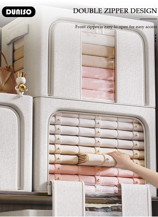 DUNISO - 2 PCS Clothes Storage Bag, Collapsible Closet Storage Box with Clear Window, Stackable Foldable Closet Container Organizer with Lids Handle Double and Zippers, Closet Storage Bin for Comforters, Blankets, Bedding - Image 1