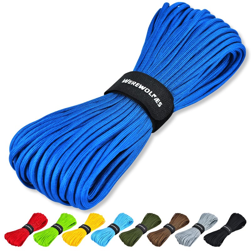 WEREWOLVES Paracord Rope, 7 Strand Type III Parachute Cord 4mm 100ft / 200ft for Crafting, DIY Projects, Survival Bracelets (Sapphire Blue, 100 ft) - Image 1