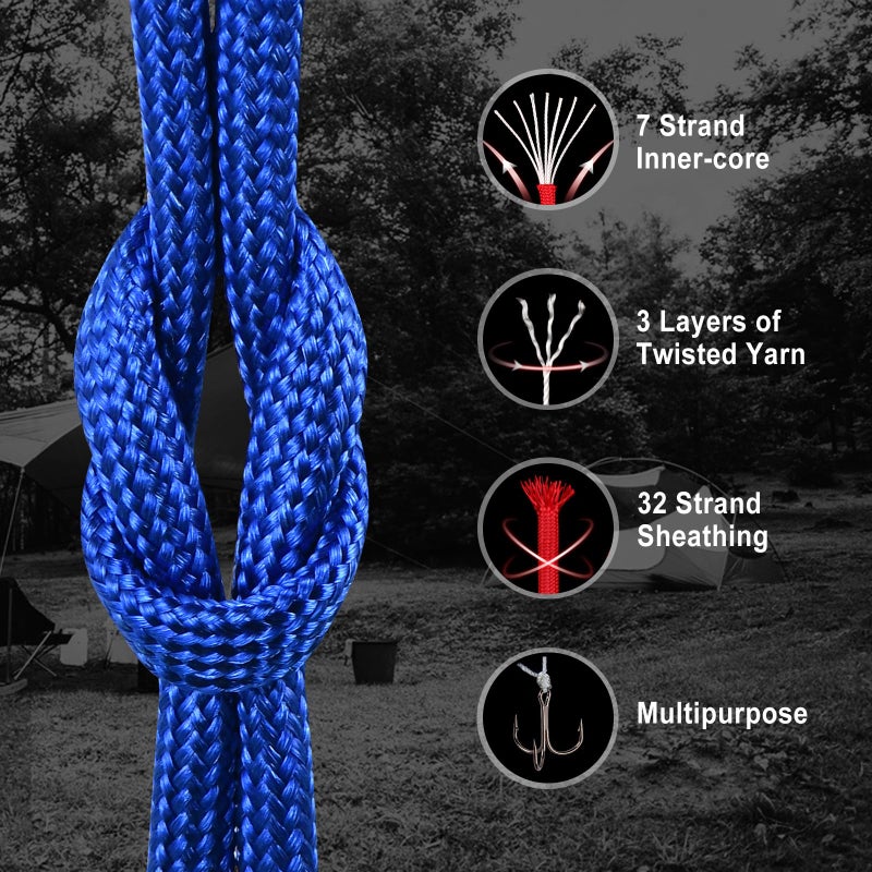 WEREWOLVES Paracord Rope, 7 Strand Type III Parachute Cord 4mm 100ft / 200ft for Crafting, DIY Projects, Survival Bracelets (Sapphire Blue, 100 ft) - Image 2