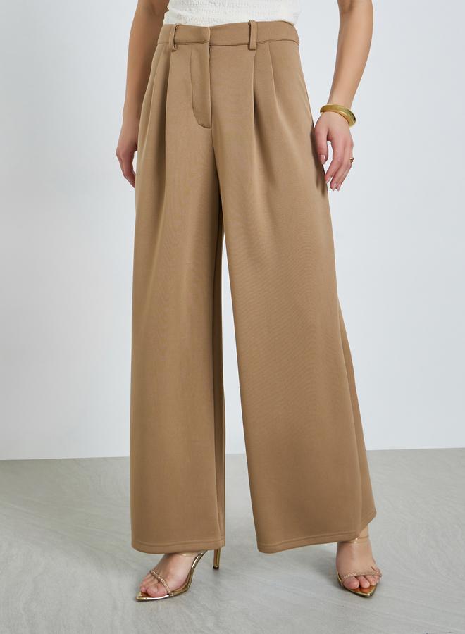 Styli Tan Wide Leg Pleated Trousers - Image 2