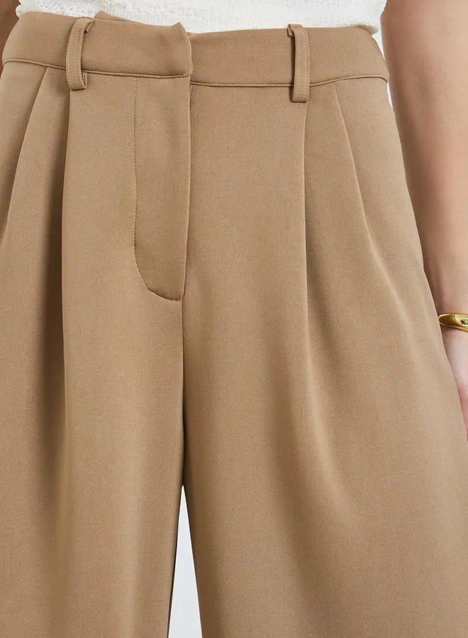 Styli Tan Tan Wide Leg Pleated Trousers for Women | Best Price UAE