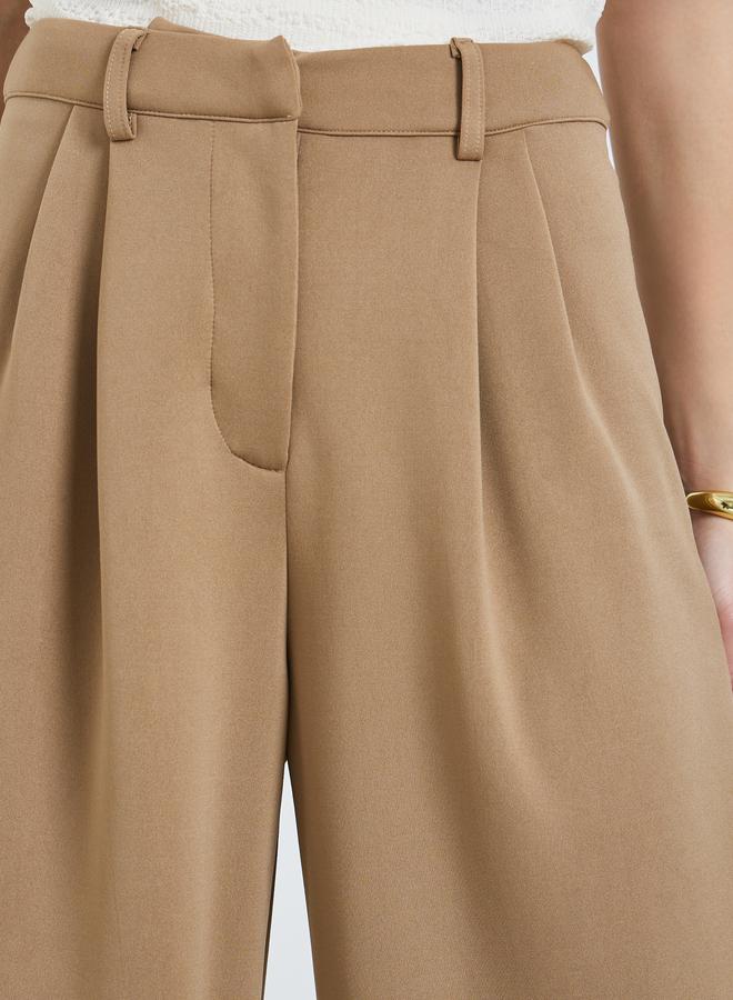 Styli Tan Wide Leg Pleated Trousers - Image 3