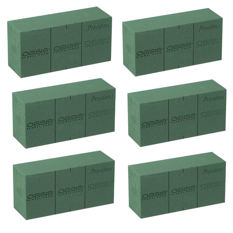 Oasis Pack of 6 Premium Floral Foam Bricks | Green Florist Foam Blocks for Flower Arrangements in Home Décor, Weddings, Events, Festivals & More | Size 9 x 3 x 4 Inches - Image 1