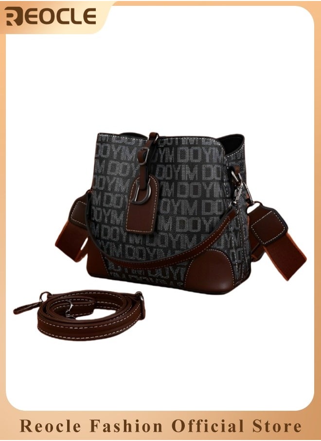 REOCLE Niche Light Luxury Women's Bag High-end Texture Bucket Bag New Retro Fashion Shoulder Crossbody Bag  - Image 1
