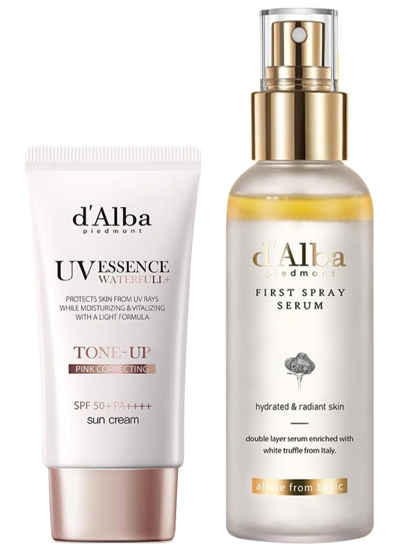 D'alba Piedmont Italian White Vegan Face Moisturizing Duo - Moisturizing Glossing Face Spray Serum + Truffle Waterfull Tone-up Sunscreen,Tinted Moisturizer with SPF 50+ PA++++ - Image 1