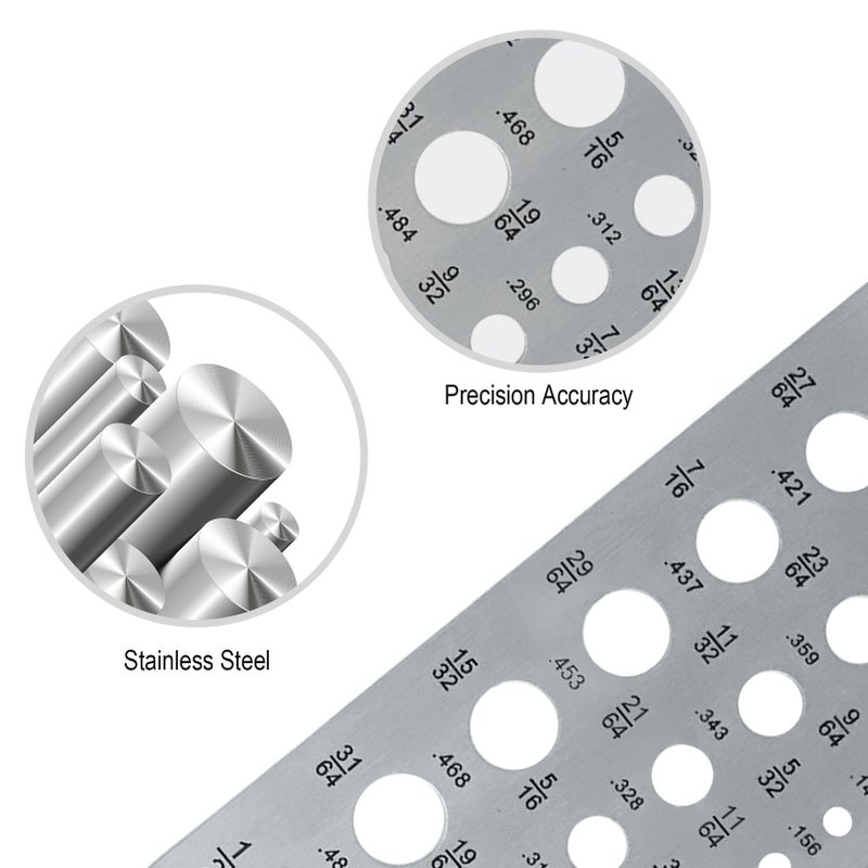 Stainless Steel Drill Gauges for 17/64 Inch to 1/2 Inch Size Bits 0.062-0.250 Bolt and Wire Diameter Index Gauge 29-  Hole Use for Accurate Measurement Equivalents - Image 3