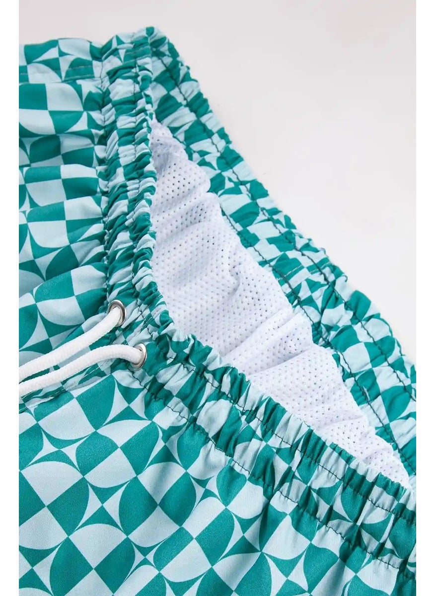 Gold Class Kidswear - Geometric Shape Printed Drawstring Lined Boys Swim Shorts - Image 1