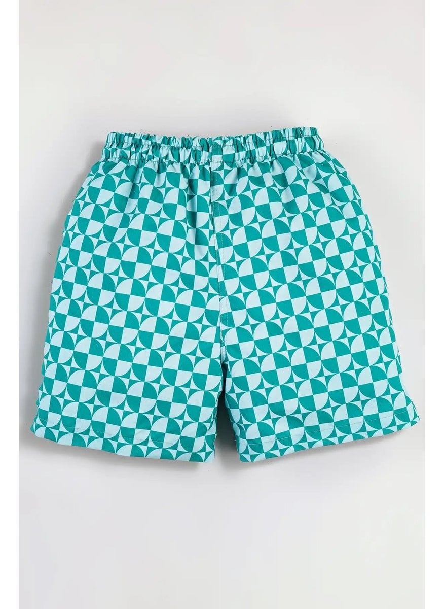 Gold Class Kidswear - Geometric Shape Printed Drawstring Lined Boys Swim Shorts - Image 1