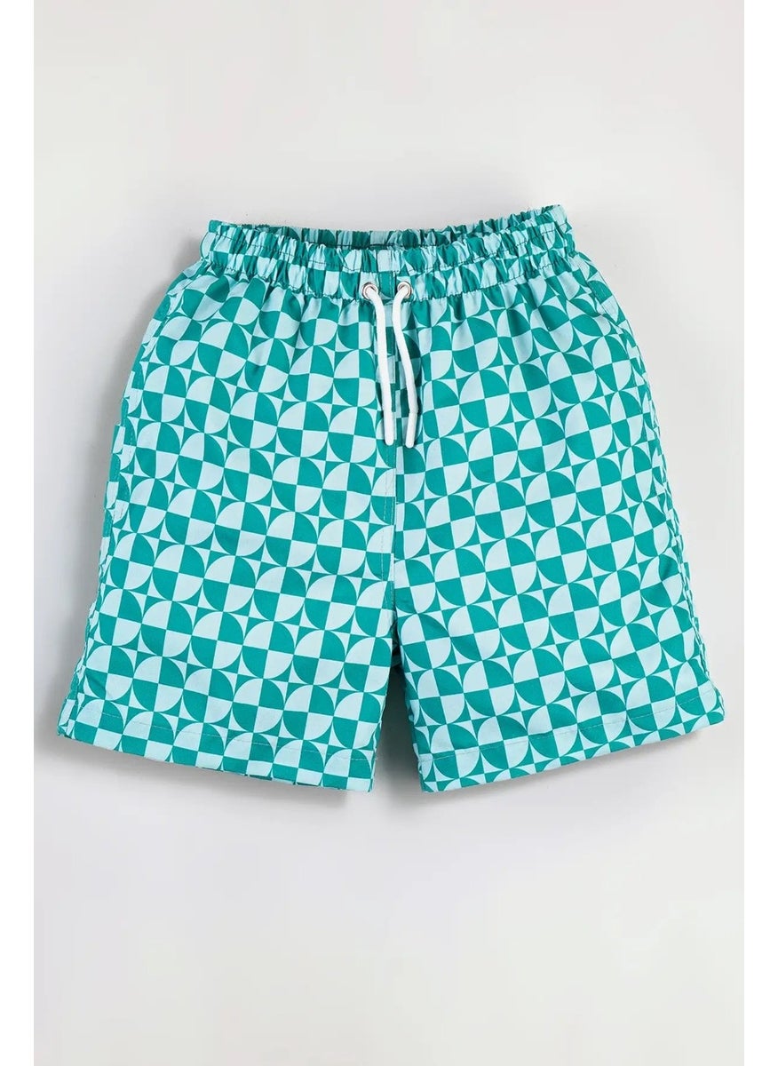 Gold Class Kidswear - Geometric Shape Printed Drawstring Lined Boys Swim Shorts - Image 1