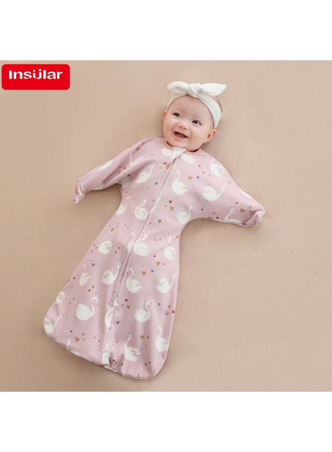 insular Modal High-Elasticity Baby Swaddle Blanket, Newborn Baby Blanket, Anti-Kick Blanket, Swan Print Sleeping Bag L:64 CM(6-9 Months) - Image 1