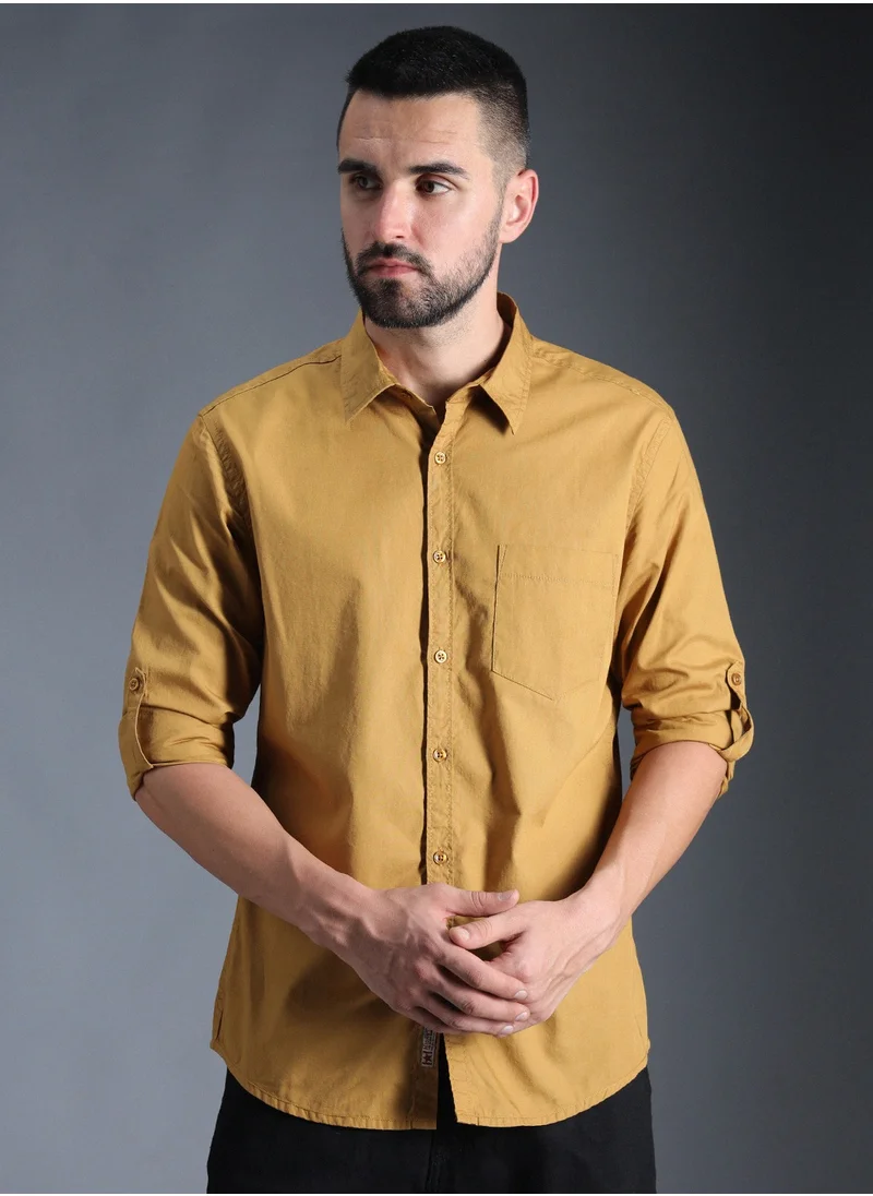 HIGH STAR Regular Fit Khaki Casual Shirt for Men