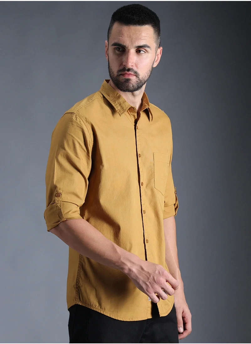 HIGH STAR Regular Fit Khaki Casual Shirt for Men