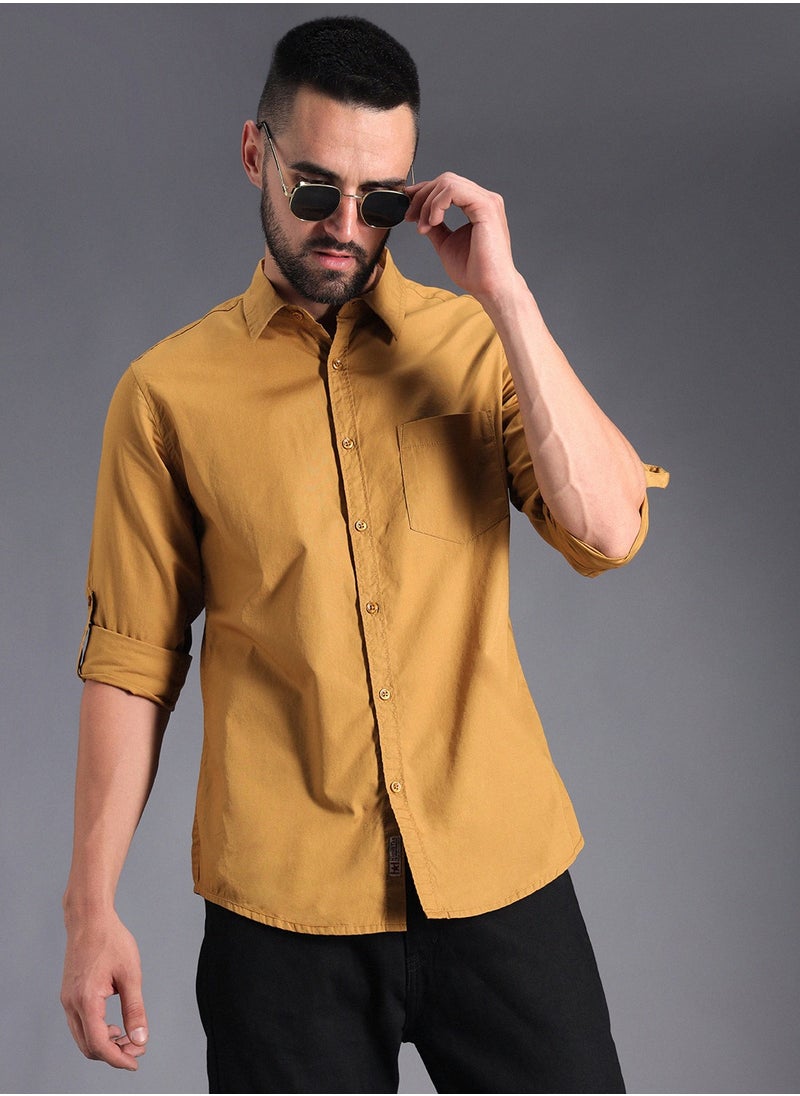 HIGH STAR - Regular Fit Khaki Casual Shirt for Men - Image 1