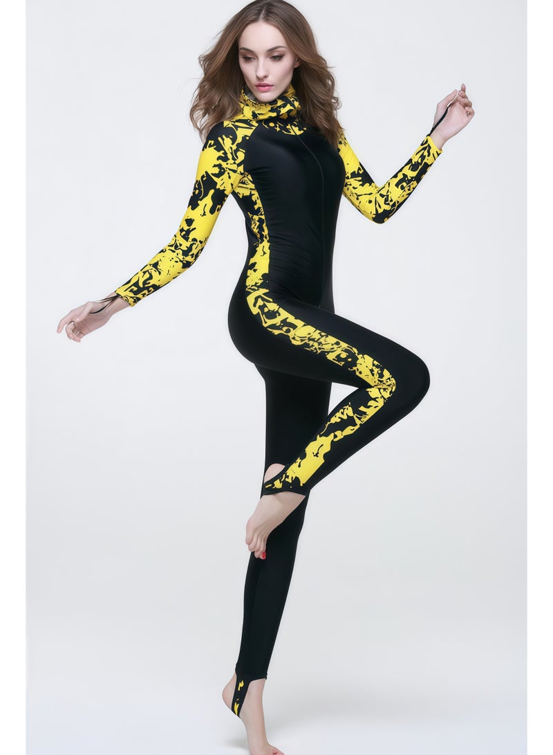 NIBEMINENT Women One-Piece Long Sleeve Pattern Wetsuit Zipper Hoodied Diving Suit Full Body Surfsuit for Water Sport  - Image 3
