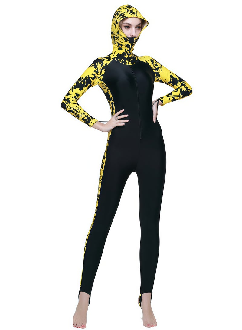 NIBEMINENT Women One-Piece Long Sleeve Pattern Wetsuit Zipper Hoodied Diving Suit Full Body Surfsuit for Water Sport  - Image 2