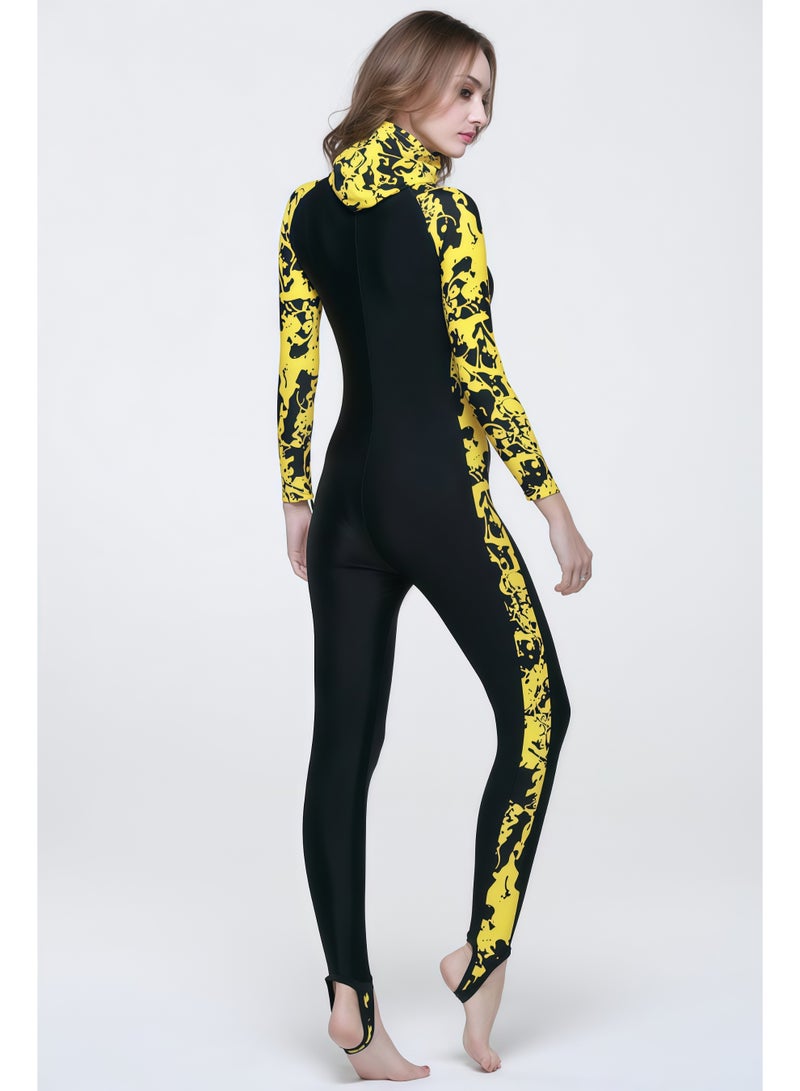 NIBEMINENT Women One-Piece Long Sleeve Pattern Wetsuit Zipper Hoodied Diving Suit Full Body Surfsuit for Water Sport  - Image 5