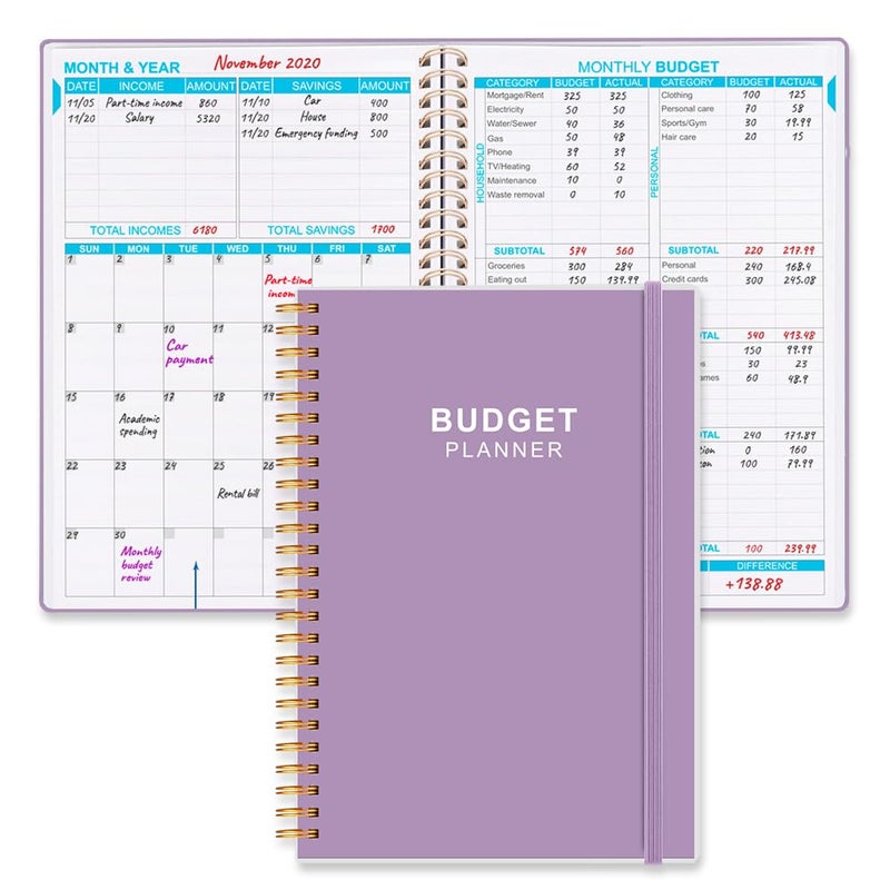 Getvow Budget Planner - Monthly Budget Book with Expense Tracker Notebook, Undated 12 Month Bill Organizer & Finance Planner to Manage Your Money, Account Book with Colorful Tabs, 5.8" x 8.5", Purple - Image 1
