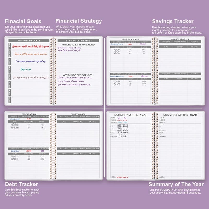 Getvow Budget Planner - Monthly Budget Book with Expense Tracker Notebook, Undated 12 Month Bill Organizer & Finance Planner to Manage Your Money, Account Book with Colorful Tabs, 5.8" x 8.5", Purple - Image 5