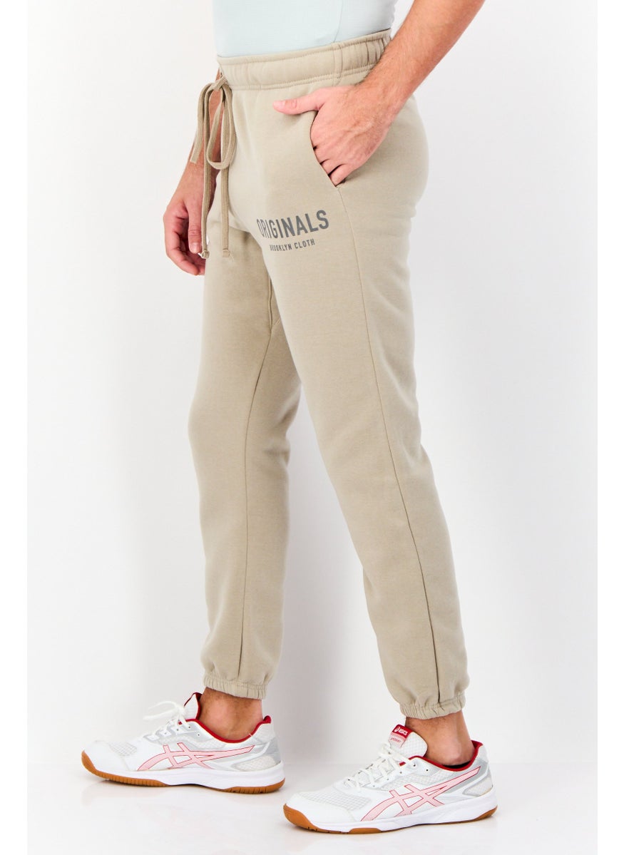 brooklyn - Men Regular Fit Brand Logo Sweatpants, Taupe - Image 1