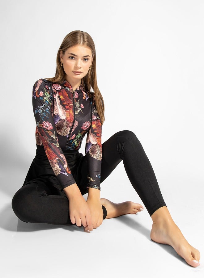 منيرفا سيكرت طقم بوركيني فاخر حصري من جريك فلورا مع بلوزة أنيقة وسروال ضيق عالي الخصر وتنورة شاطئ أنيقة - Image 5