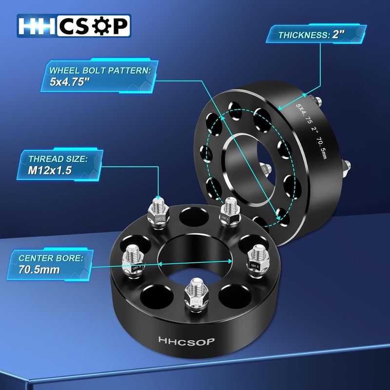 HHCSOP 5x4.75 Wheel Spacers 2" (50mm) with M12x1.5 Studs for Chevy, GMC, Pontiac, Cadillac - 2PCS - Image 3